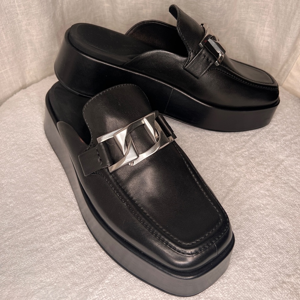 rag & bone Logan Platform Mule in Black Leather - size 41